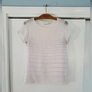 New York & Company White Short Sleeve Scoop Neck XSmall Blouse